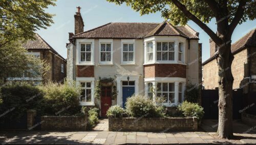 Elegant English Townhouse with Red and Blue Doors