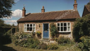 English Cottage with Lush Garden and Blue Door