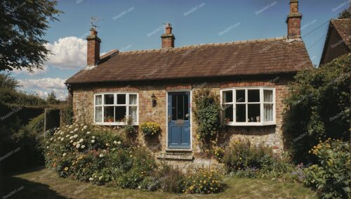 English Cottage with Lush Garden and Blue Door