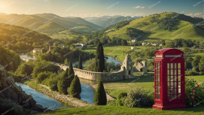 Classic Red Phone Box in Idyllic Countryside Setting