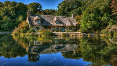 Charming English Cottage by Tranquil Reflective Lake
