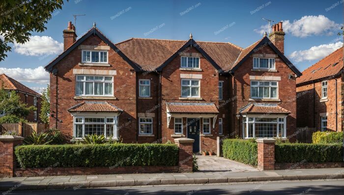 Majestic Three-Storey House with Red Brick Facade