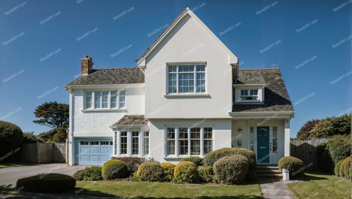 Elegant English House with Blue Door and Garage