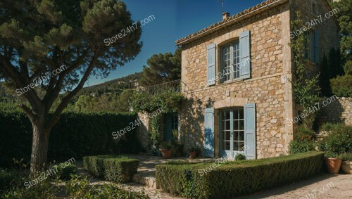 Provencal Stone House with Blue Shutters and Garden