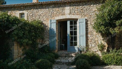 Old Stone House with Blue Shutters in Provence