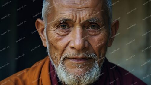 Wise Monk's Penetrating and Ironic Gaze