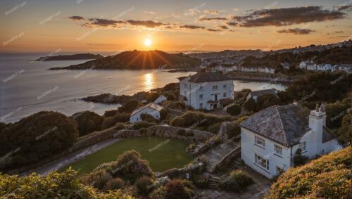 Sunset Over Coastal English Home with Sea View