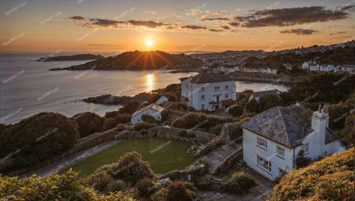 Sunset Over Coastal English Home with Sea View