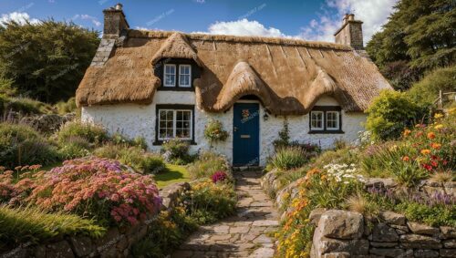 Cottage in Scottish Countryside with Thatched Roof