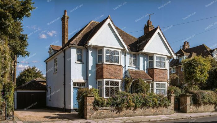 English Semi-Detached House with White and Red Facade