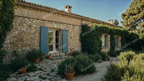 Old Provencal Stone House with Blue Shutters
