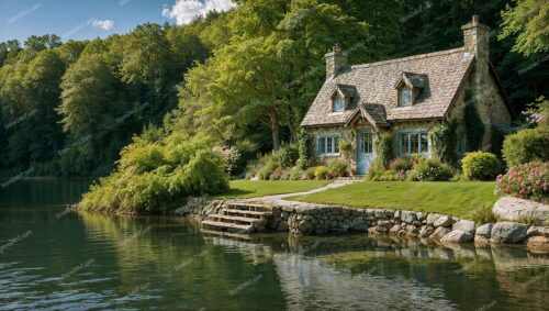 Idyllic English Cottage by Tranquil Lakeside in Summer