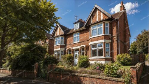Beautiful Red Brick English House with White Trim