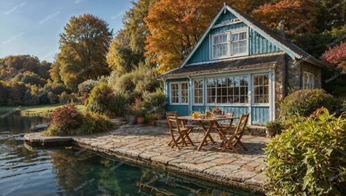 Charming English Cottage by Tranquil Lake in Autumn
