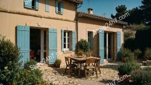 Provencal Cottage with Blue Shutters in France