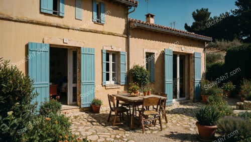 Provencal Cottage with Blue Shutters in France