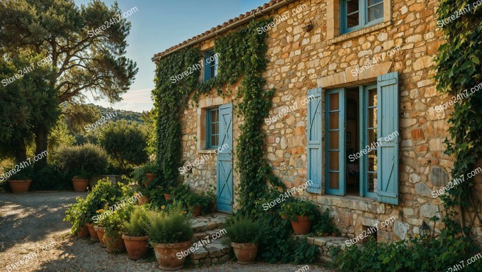 Nice Stone House with Blue Shutters in Southern France