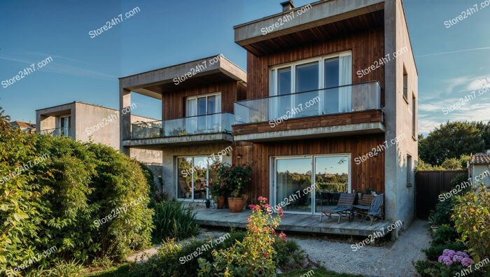 Modern Suburban Home with Wooden Facade Near Paris