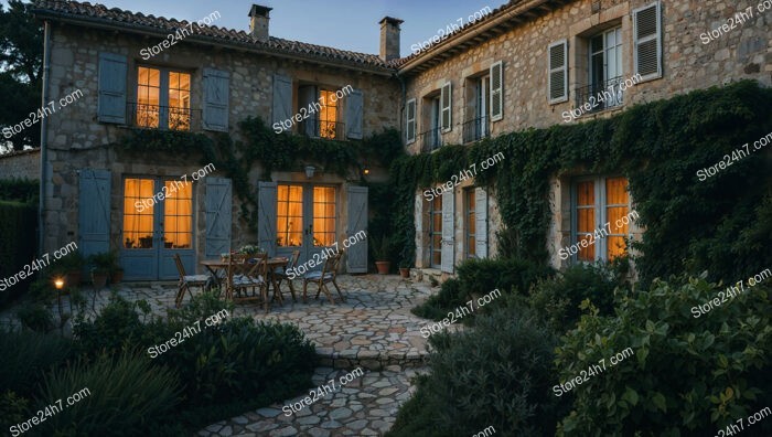 Charming Stone House with Illuminated Windows in Provence