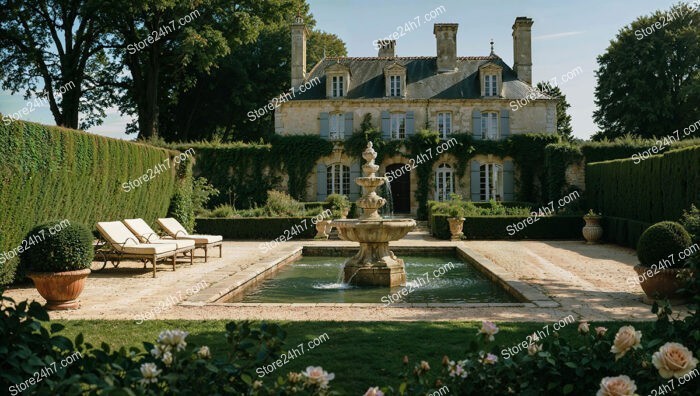 Classic French Countryside Mansion with Elegant Gardens and Fountain