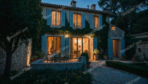 Stone House with Blue Shutters in Southern France