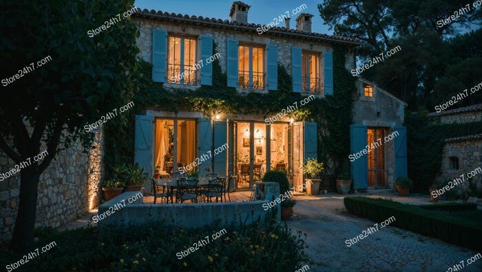 Stone House with Blue Shutters in Southern France