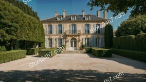 French Country Mansion with Manicured Gardens and Stone Facade
