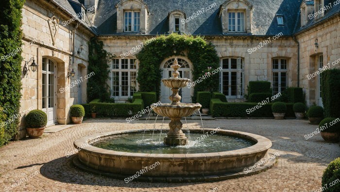 French Country Estate with Grand Fountain and Courtyard