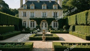 French Country Estate with Manicured Gardens and Fountain