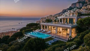 Villa Overlooking Monaco’s Mediterranean Coastline at Sunset