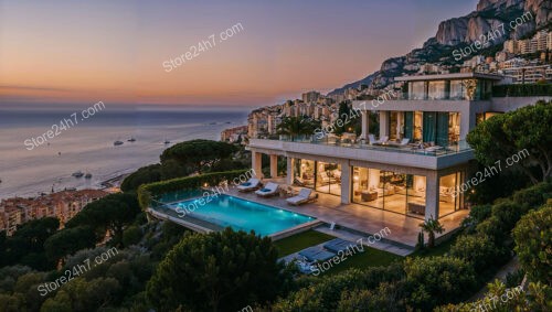 Villa Overlooking Monaco’s Mediterranean Coastline at Sunset