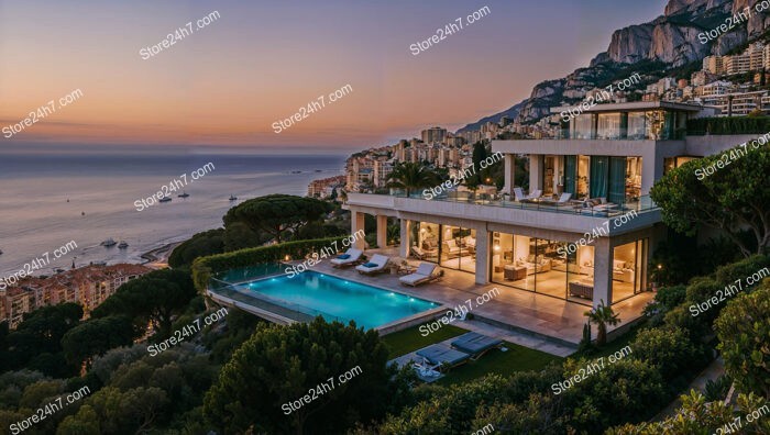 Villa Overlooking Monaco’s Mediterranean Coastline at Sunset