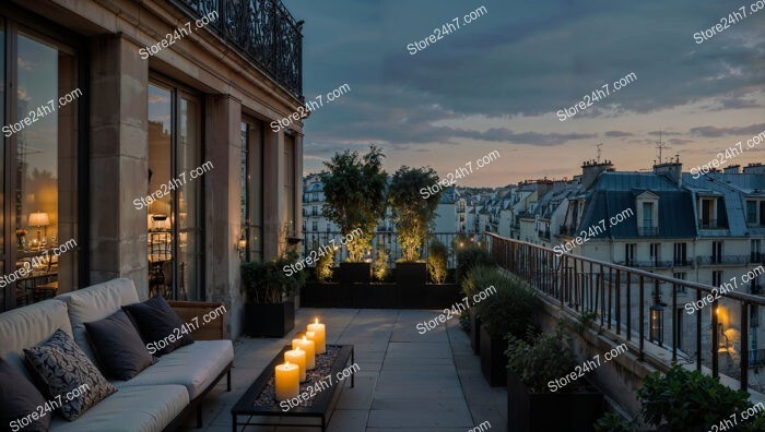 Elegant Evening Terrace in a Luxurious French Apartment