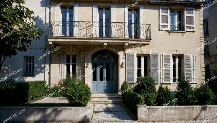 Charming French Home with Elegant Balcony and Shutters