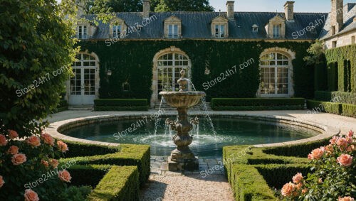 Magnificent French Country Mansion with Grand Fountain and Courtyard