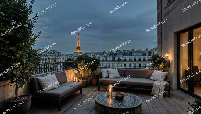 Terrace with Eiffel Tower View in French Apartment