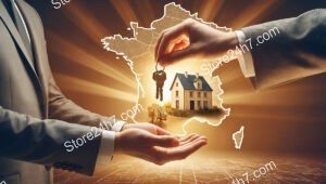 Realtor Handing Keys to New French Home Buyer