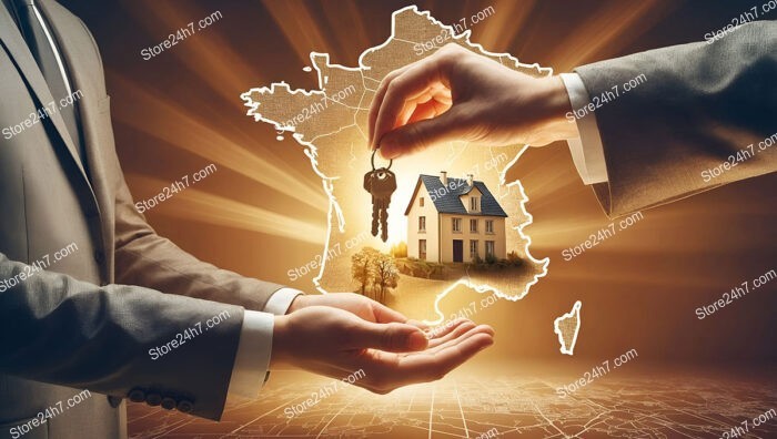 Realtor Handing Keys to New French Home Buyer