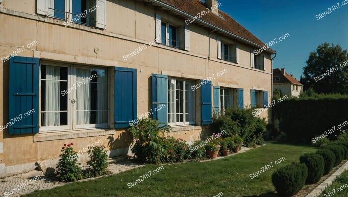 French Countryside Home Near Blois with Blue Shutters