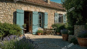 Stone House with Rustic Shutters and Cozy Courtyard