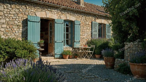 Stone House with Rustic Shutters and Cozy Courtyard