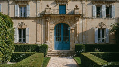 Elegant French Country Manor with Blue Shutters