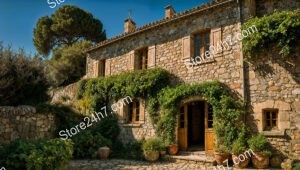 Charming French Stone House with Ivy and Wooden Shutters