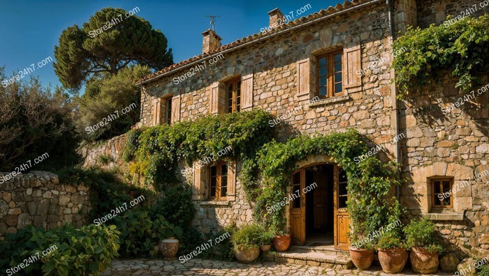 Charming French Stone House with Ivy and Wooden Shutters