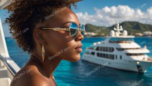 A Beautiful Woman Relaxes on a Yacht in Paradise