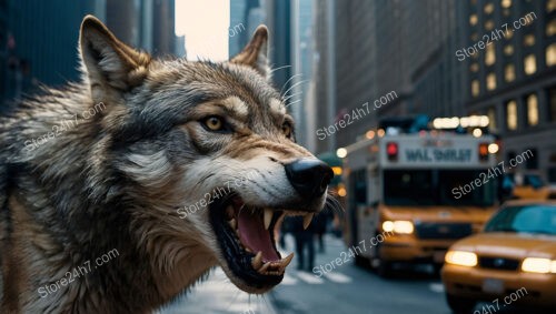 A Fierce Wolf Roars Through Wall Street's Urban Maze