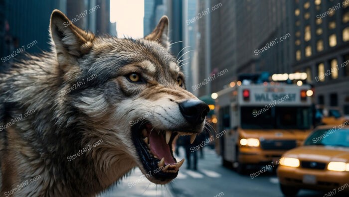 A Fierce Wolf Roars Through Wall Street's Urban Maze