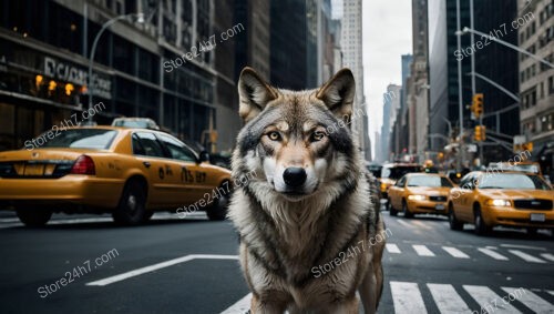 A Lone Wolf Roams the Bustling Streets of Manhattan