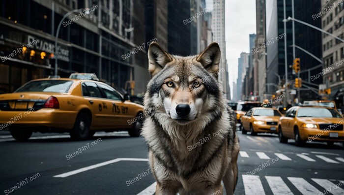 A Lone Wolf Roams the Bustling Streets of Manhattan