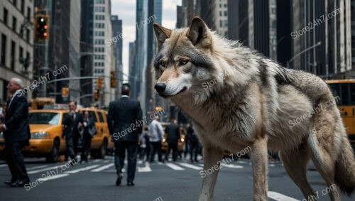 A Lone Wolf Stands Amid Wall Street's Bustling Activity